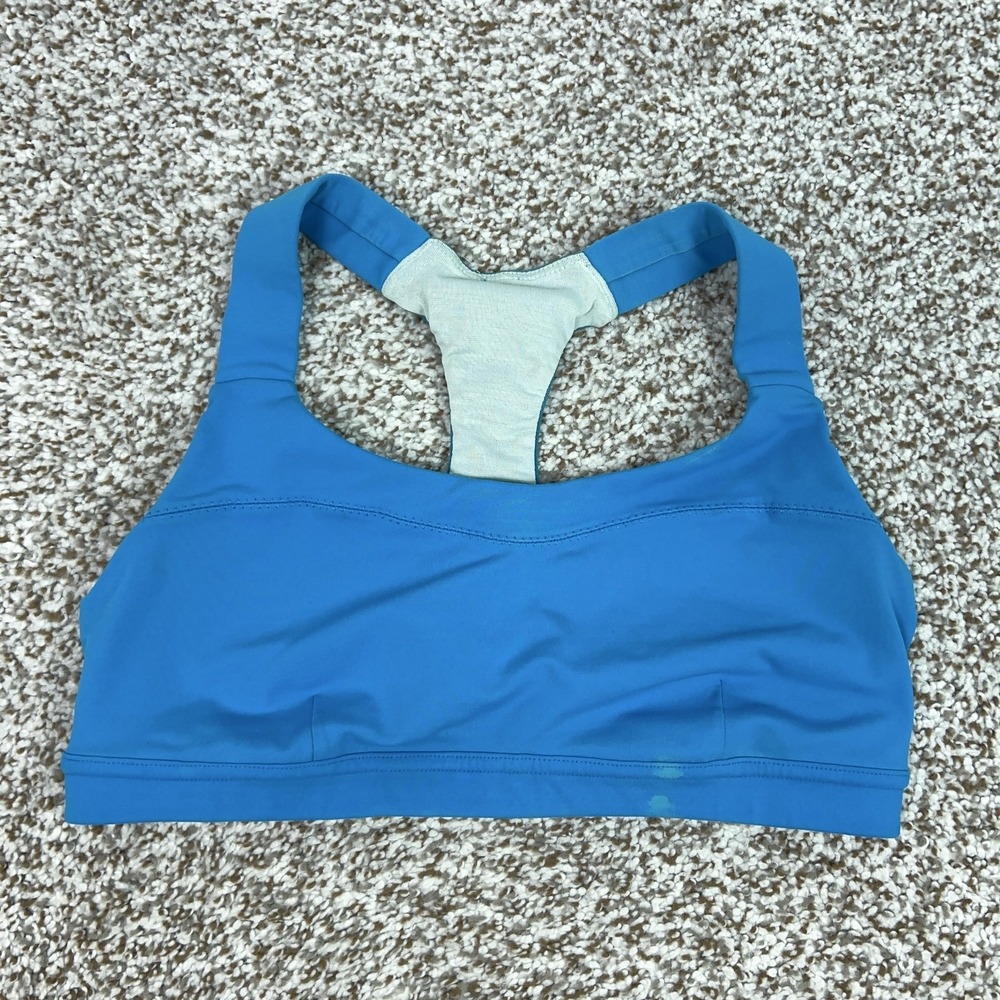 Lululemon Sports Bra Womens 6 Blue Racerback Adjustable Mesh Workout Gym Logo‎